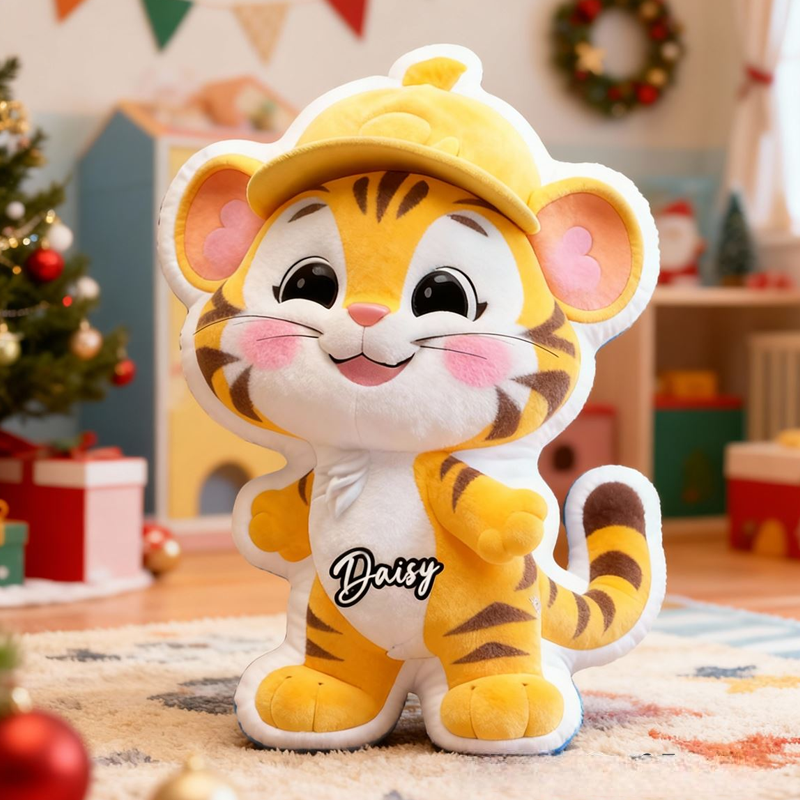 Personalized Cute Tiger with Name Graphic 3D Print Pillow Christmas Gift for Kids or Baby Birthday Gift