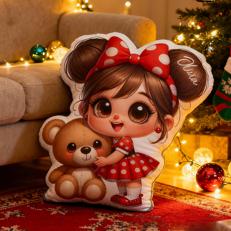 Personalized Cute Girl with Name Graphic 3D Print Pillow Christmas Gift for Kids or Baby Birthday Gift
