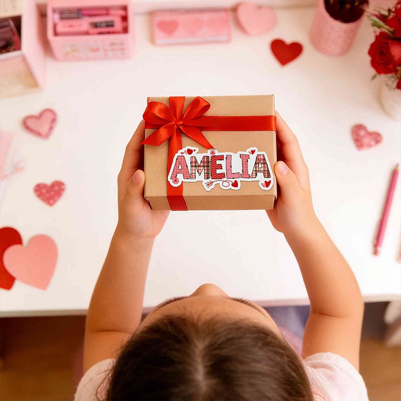 Personalized Valentine Theme Custom Name Cute Red Heart Love Pattern Gift Bag Stickers