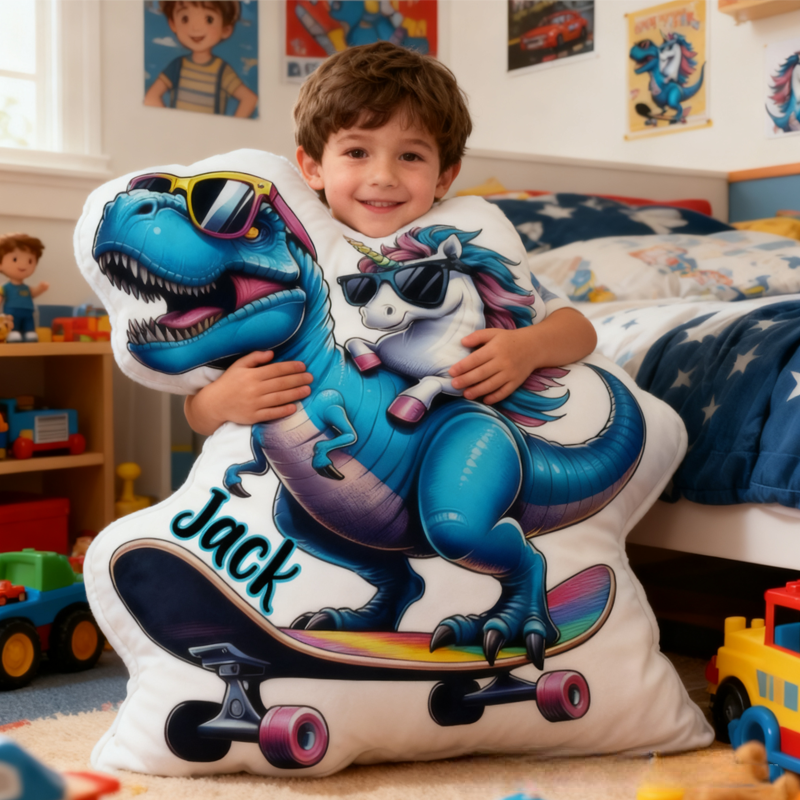 Personalized Cool Dinosaurs and Horses with Name Graphic 3D Print Pillow Christmas Gift for Kids or Baby Birthday Gift