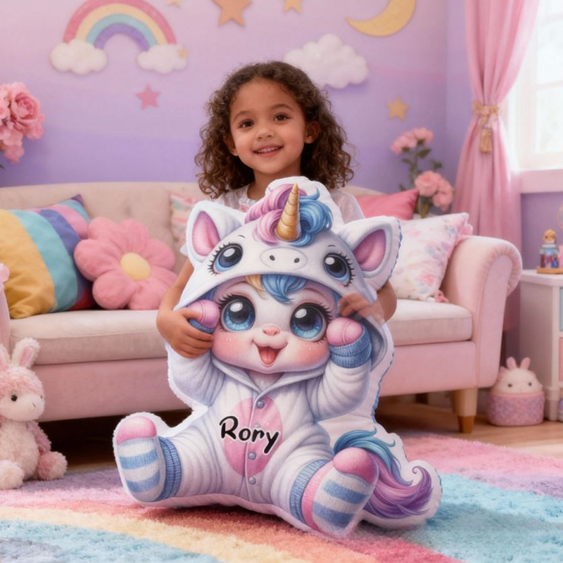 Personalized Cute Cartoon Dreamy Horse with Name Graphic 3D Print Pillow Christmas Gift for Kids or Baby Birthday Gift