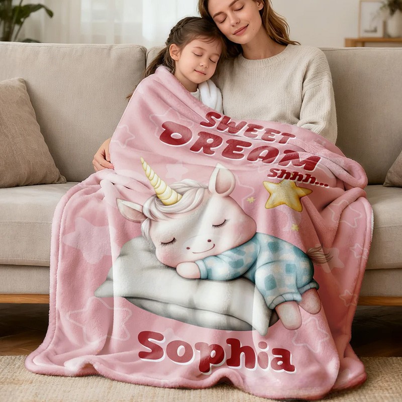 Personalized Stars Moons Clouds Sweet Dream Cartoon Animals Soft Throw Blanket with Name Home Decor Birthday Christmas Gift for Kids
