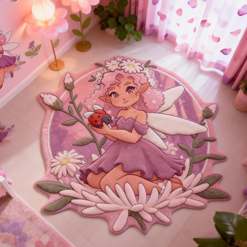Personalized Magical Fairy Theme Custom Name Yellow Dress Cute Nature Style Carpet Rug for Kids