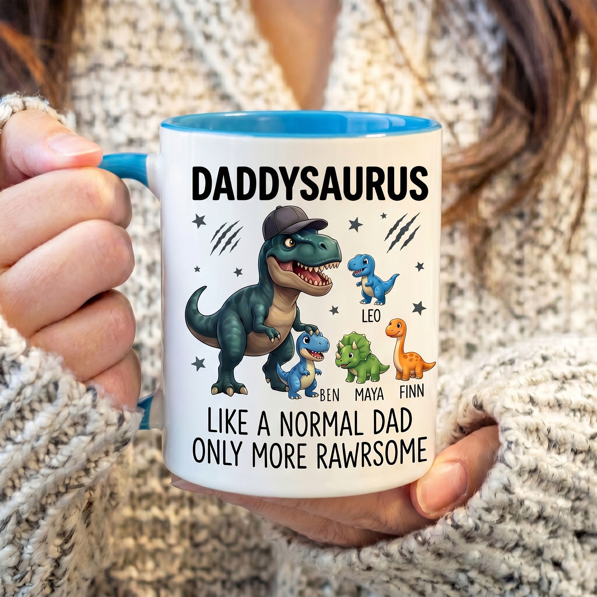 Personalized DaddySaurus Mug Custom Mug with 1-6 Kids Names Gift Birthday For Dad Father's Day Christmas Gift
