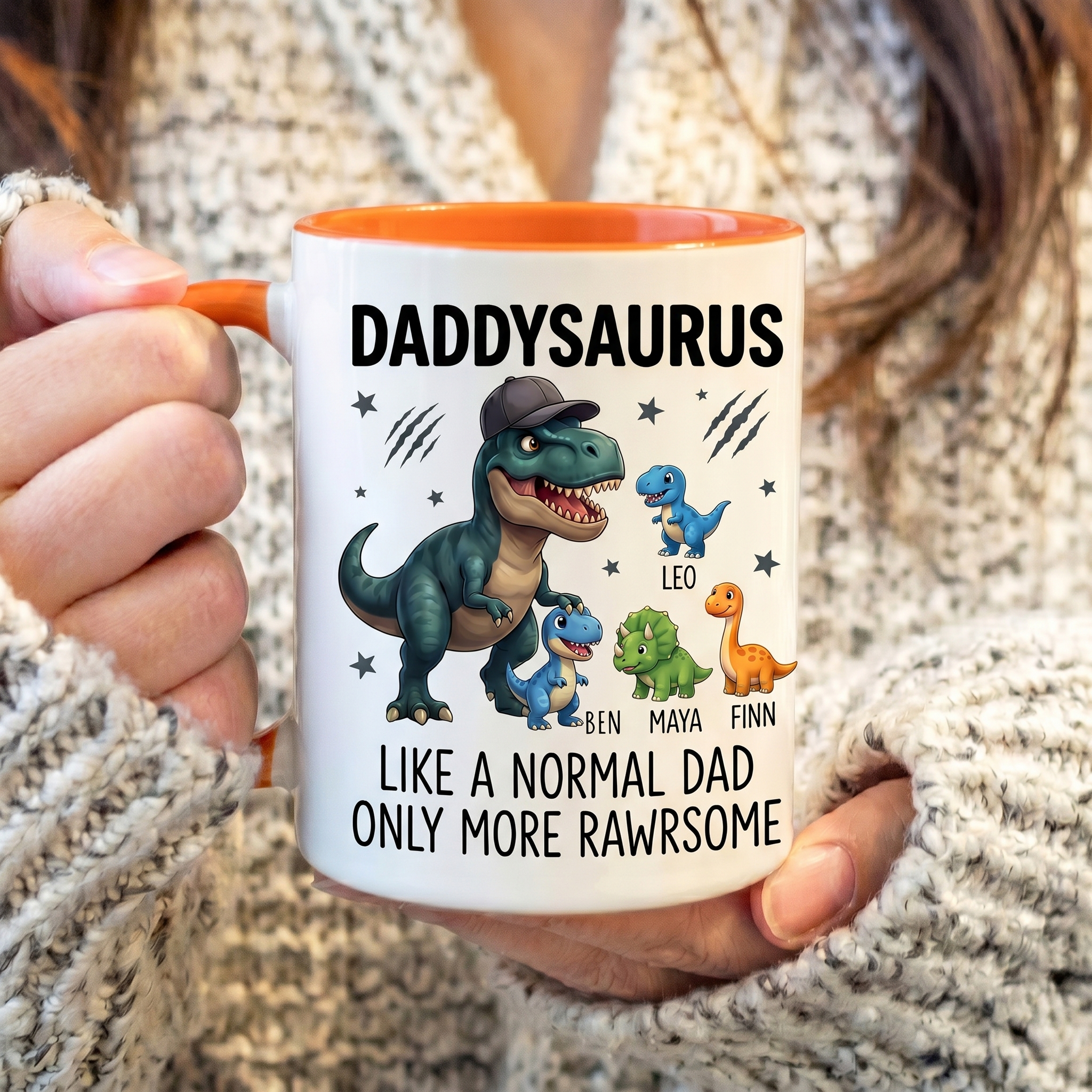Personalized DaddySaurus Mug Custom Mug with 1-6 Kids Names Gift Birthday For Dad Father's Day Christmas Gift