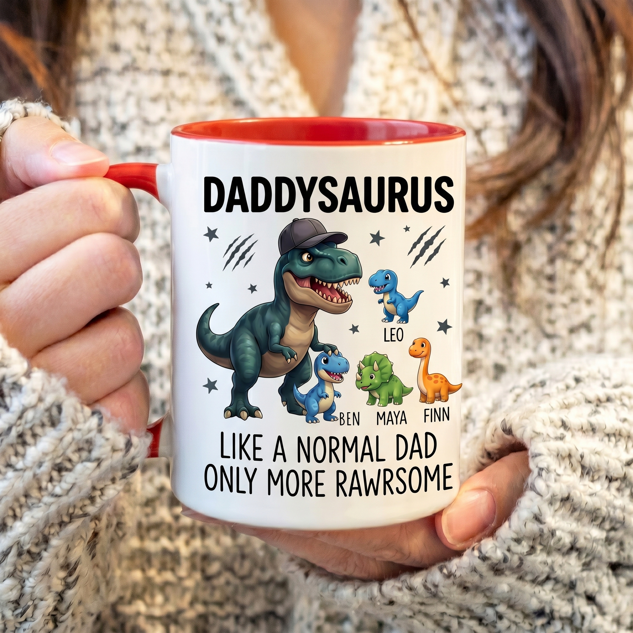 Personalized DaddySaurus Mug Custom Mug with 1-6 Kids Names Gift Birthday For Dad Father's Day Christmas Gift
