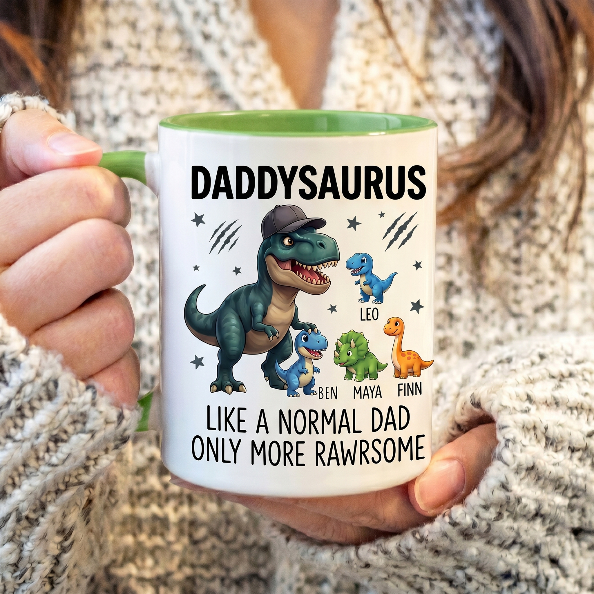 Personalized DaddySaurus Mug Custom Mug with 1-6 Kids Names Gift Birthday For Dad Father's Day Christmas Gift