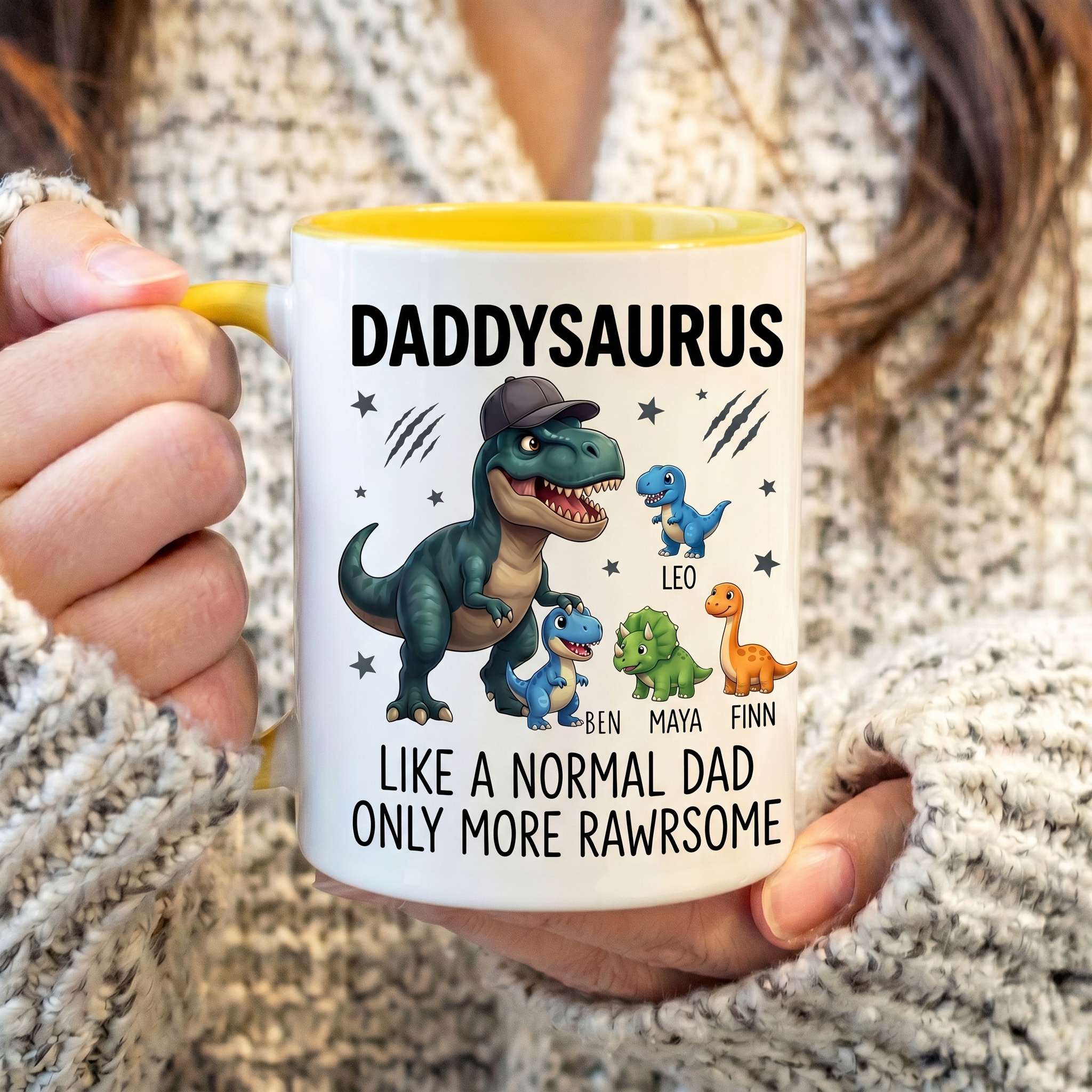 Personalized DaddySaurus Mug Custom Mug with 1-6 Kids Names Gift Birthday For Dad Father's Day Christmas Gift
