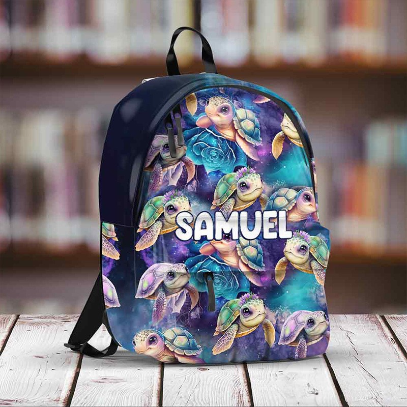 Personalized Adorable Sea Creature Design Custom Name Blue Ocean Print School Backpack