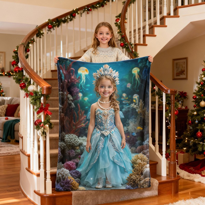 Personalized Beautiful Princess Custom Photo Cozy Flannel Blanket For Kids Blanket