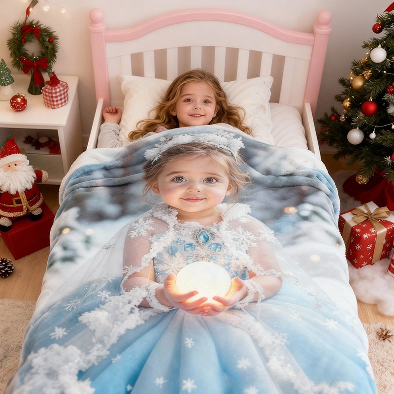 Personalized Beautiful Blue Dress Girl Photo Soft Warm Flannel Blanket For Children Blanket