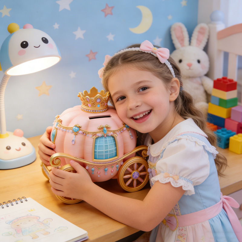 Princess Carriage Theme Fairytale Pumpkin Coach Style Kids Savings Coin Money Box Elegant Room Decoration Gift 3D Printing Piggy Bank