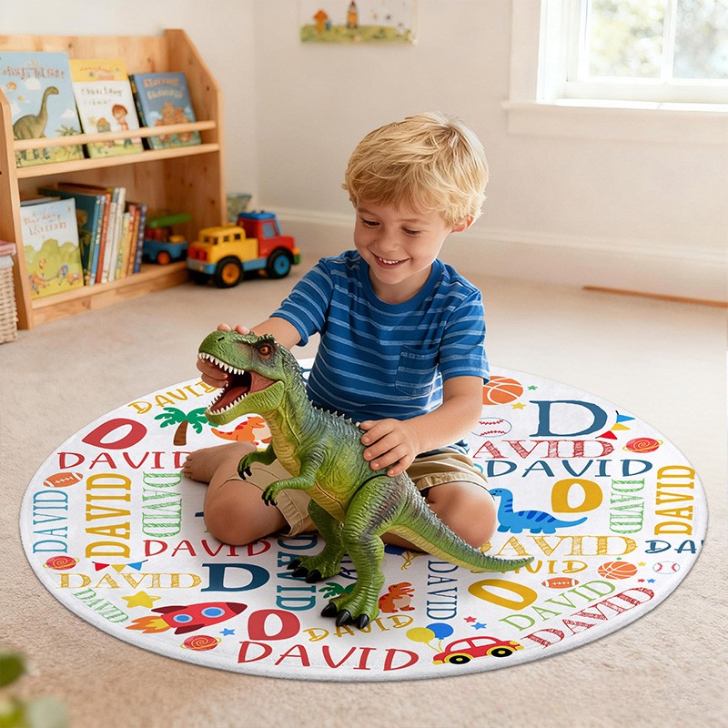 Personalized Colorful Name Round Carpet Rug With Bright Letters For Nursery Room Carpet Rug for Kids