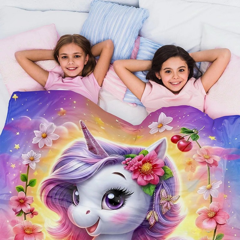 Personalized Cute Dream Horse Blanket With Rainbow And Heart For Girls Bedroom Blanket
