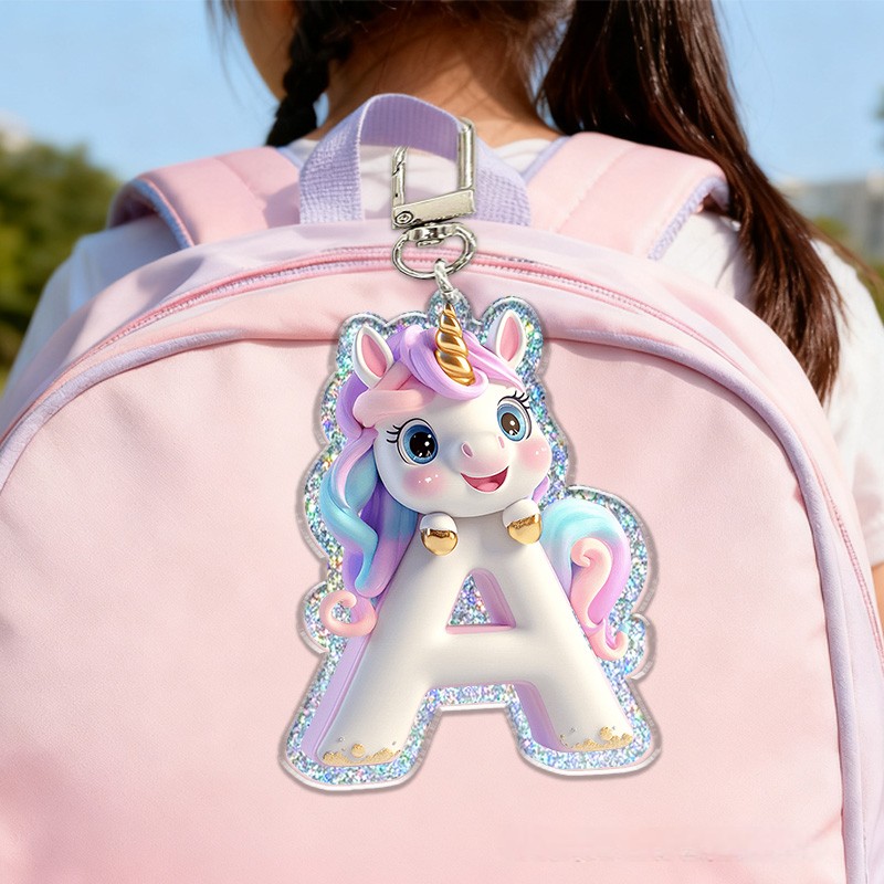 Personalized Dream Horse Initial Custom Name Soft Decorative Gift Magical Rainbow Style Cute Pink Blue Star Dream Fantasy Lovely Girl Accessory Sparkle Charm Glitter Keychain
