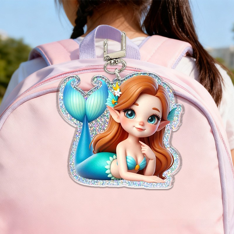 Personalized Mermaid Initial Custom Name Soft Decorative Gift Ocean Fantasy Style Blue Sparkle Dream Cute Sea Princess Charm Lovely Magical Girl Accessory Glitter Keychain