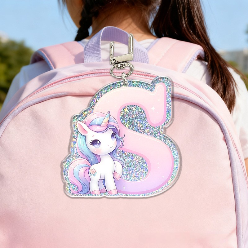 Personalized Dream Horse Initial Custom Name Soft Decorative Gift Pastel Magic Style Pink Blue Sparkle Dream Cute Fantasy Pony Lovely Girl Charm Sweet Accessory Glitter Keychain