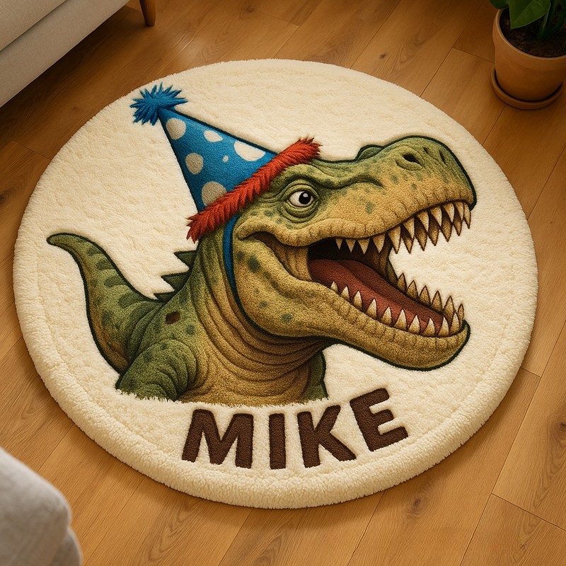 Personalized Dinosaur Monster Truck Custom Name Soft Decorative Gift Adventure Style Cozy Bedroom Fun Playtime Explorer Boy Room Creative Carpet Rug for Kids
