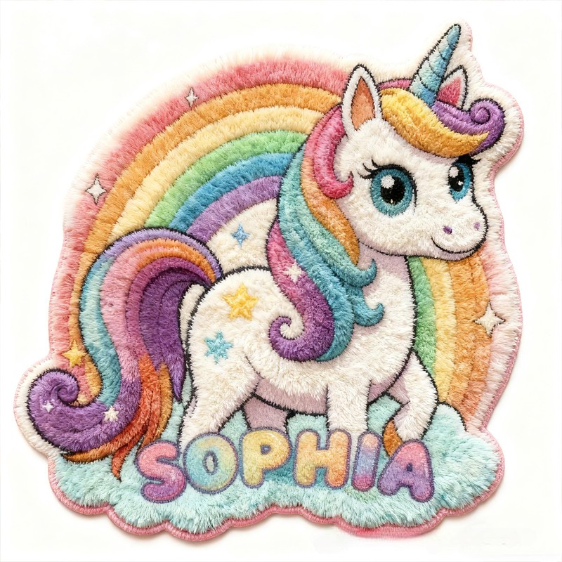Personalized Rainbow Horse Rainbow Custom Name Soft Decorative Gift Magical Fantasy Style Cozy Nursery Pink Purple Star Dream Lovely Cute Baby Room Playtime Sweet Carpet Rug for Kids