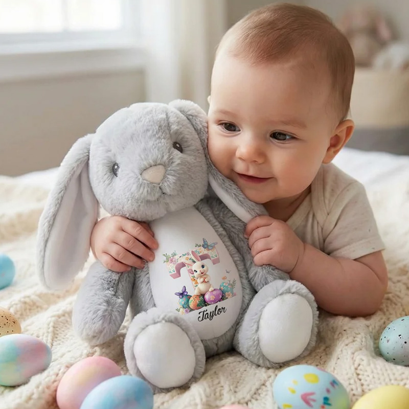 Personalized Cute Peter Rabbit Plush Easter Bunny Butterfly Stuffed Toy with Initial and Name Easter Gift for Newborn Kid