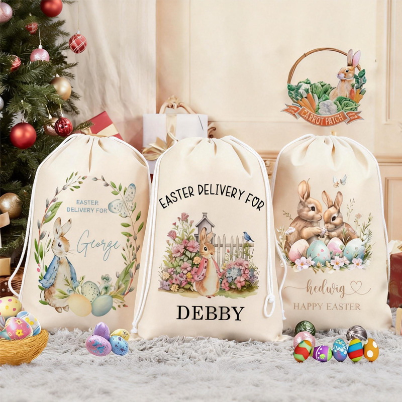 Personalized Easter Sack Easter Egg Hunts Custom Bunny Sack for Kids Easter Gifts for Boys Girls Easter Gift Bag Easter Decor Easter Party