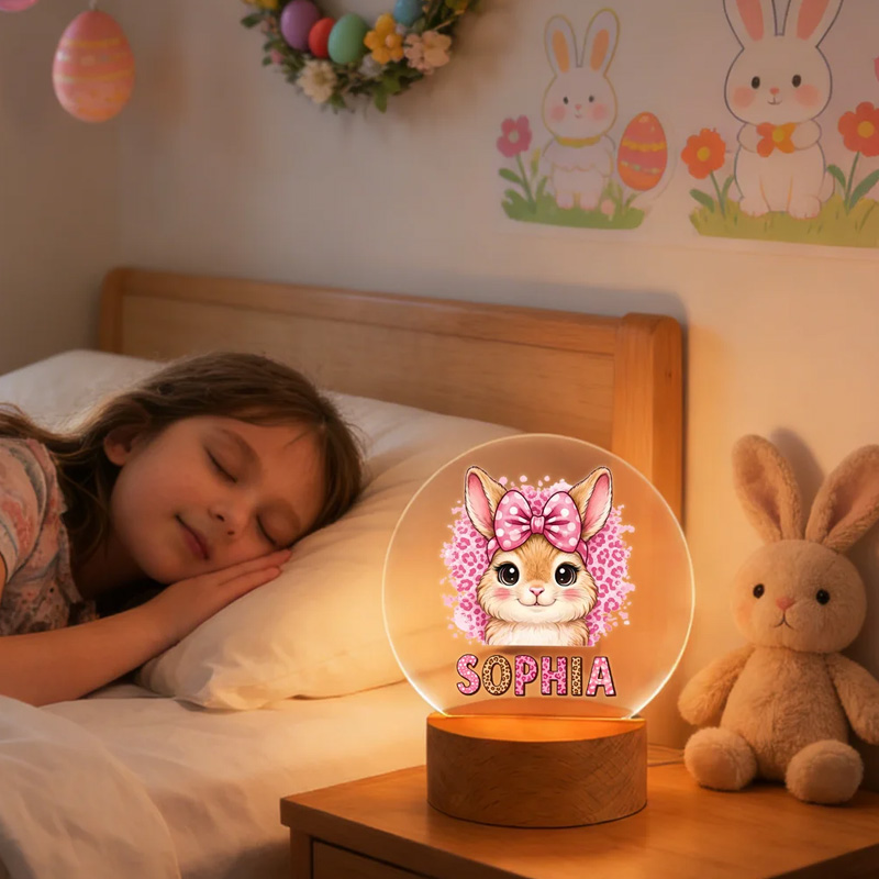 Leopard Print Rabbit LED Night Light Name Easter Gift