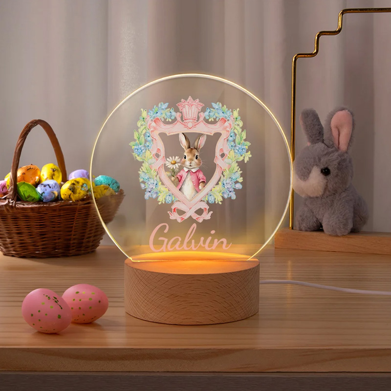 Flower Easter Bunny Night Light with Name Base