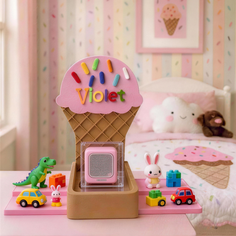 Personalized Summer Ice Cream Theme Holder Birthday Gift for Kids Kids Room Decor Unisex Nursery Shelf & Character Display