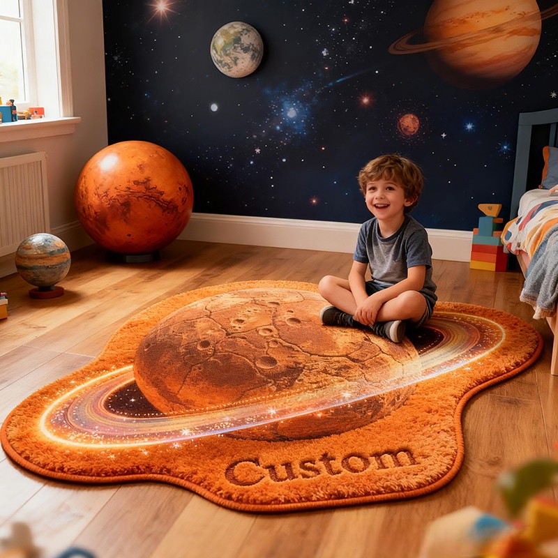Personalized Planet Custom Name Soft Decorative Gift Cosmic Space Style Warm Home Entryway Saturn Glow Modern Universe Fantasy Art Carpet Rug for Kids