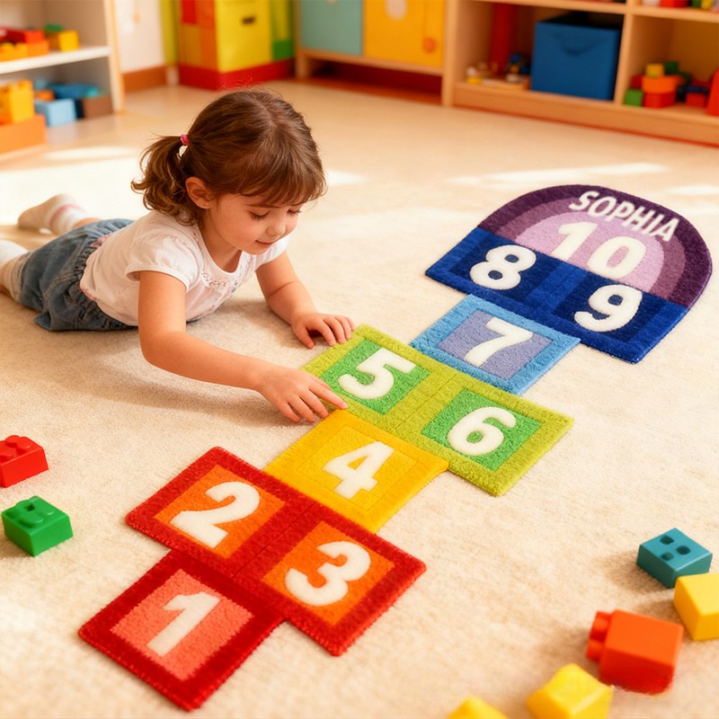 Personalized Rainbow Hopscotch Number Custom Name Soft Educational Playroom Soft Floor Decorative Gift Fun Learning Kids Activity Carpet Rug for Kids Sale-megacustom