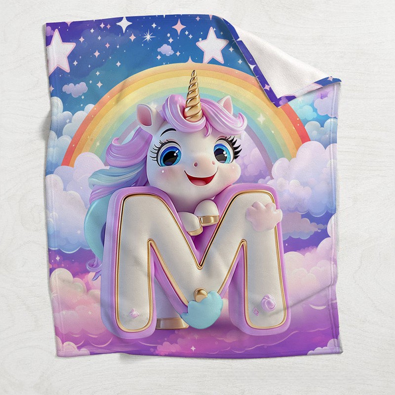 Personalized Dream Horse Initial Blanket with Custom Letter and Rainbow Design for Kids and Cozy Bedroom Decor Blanket