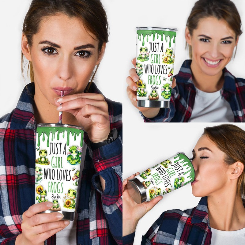 Personalized Frog Lover Tumbler with Cute Frog Graphics and Custom Name for Girls Who Adore Frogs Tumbler