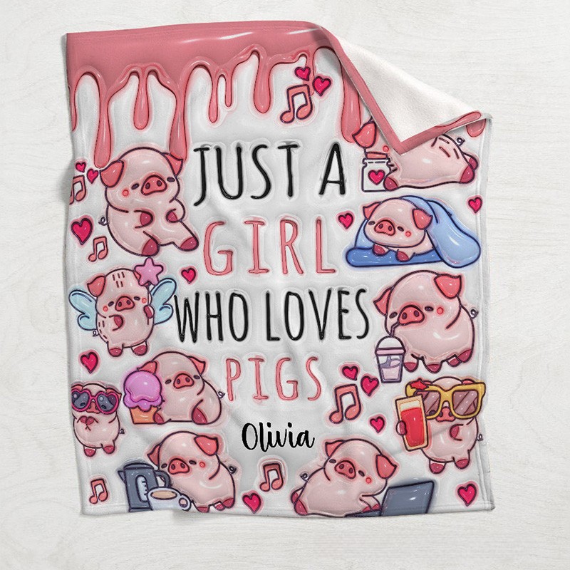 Personalized Pig Lover Blanket with Adorable Pig Illustrations and Custom Name for Pig Fans Blanket
