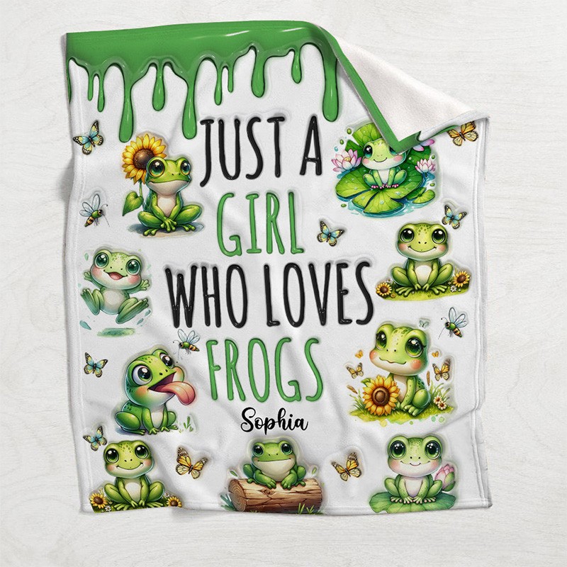 Personalized Frog Lover Blanket with Cute Frog Graphics and Custom Name for Girls Who Adore Frogs Blanket