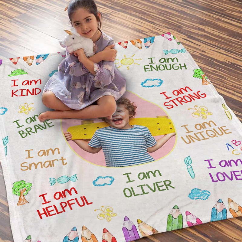 Personalized I'm Kind Smart Loved Affirmations for Kids Photo Blanket