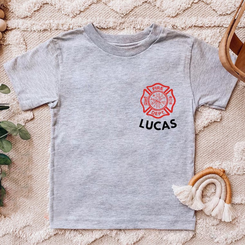 Personalized Fire Department Kids T-Shirt with Custom Name and Bold Chicago Firefighter Emblem for Little Heroes Kids T-Shirt