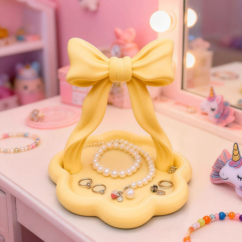 3D Printed Ribbon Bow Jewelry Organizer Vanity Decor Lipstick and Cosmetic Holder Stylish Desktop Storage