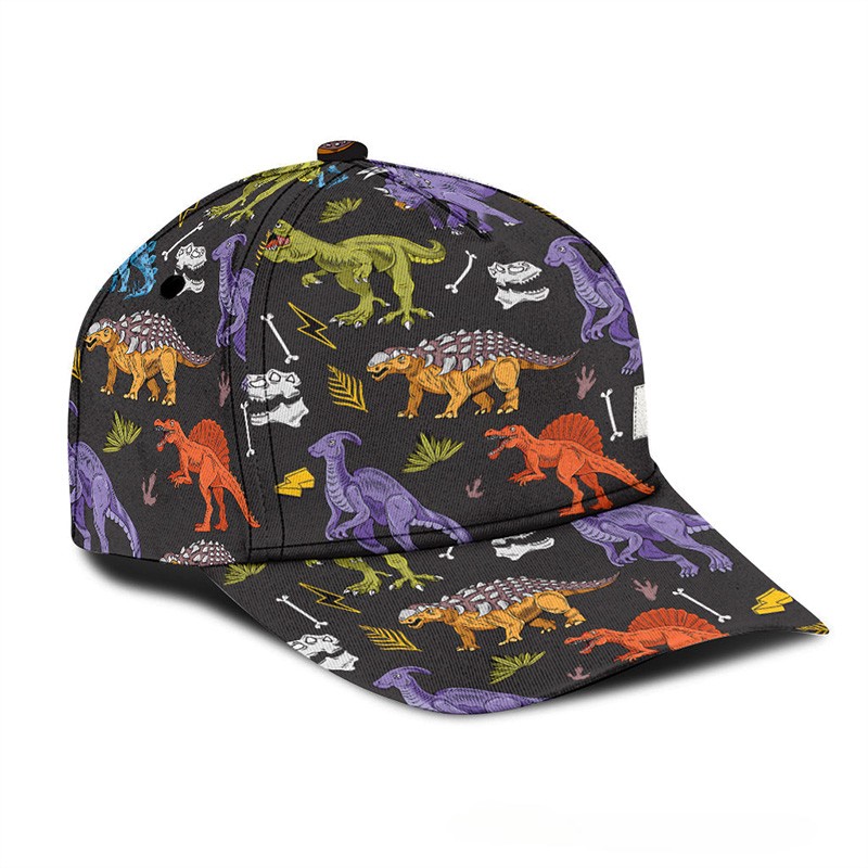 Personalized Dinosaur Pattern Cap with Custom Name and Colorful Prehistoric Design Perfect for Dino Enthusiasts Kid Classic Cap