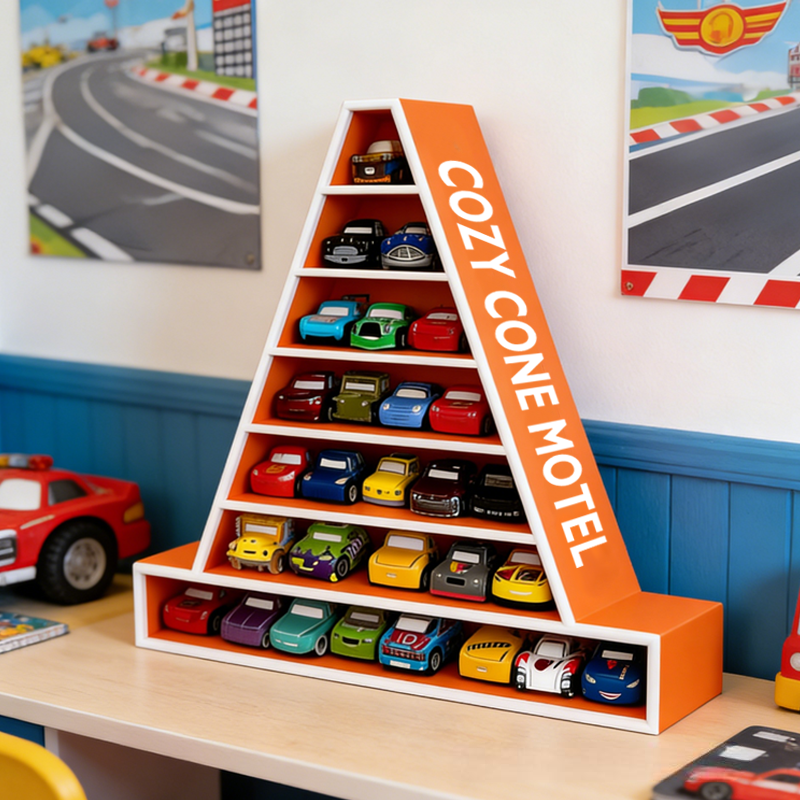 Cozy Cone Motel Car Shelf 3D Printed Display for Hot Wheels Matchbox Toys Gifts for Kids and Collectors