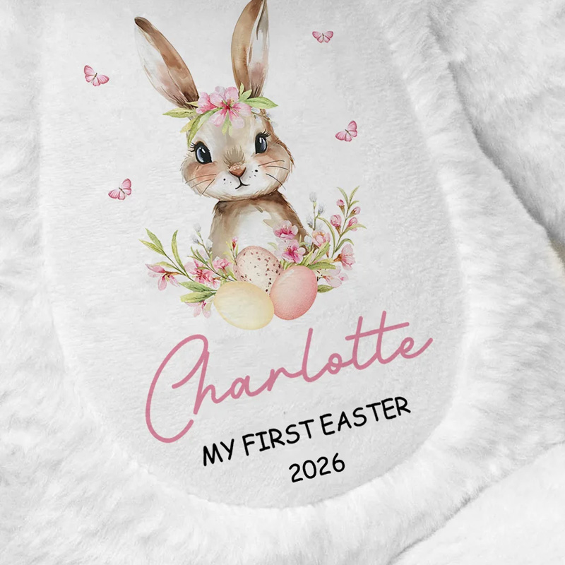 Personalized My First Easter Flower Butterfly Stuffed Plush Bunny Toy with Name and Year Easter Birthday Gift for Kids