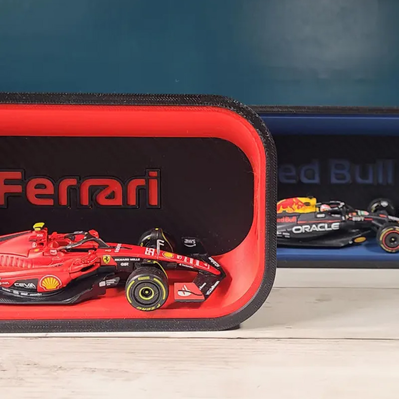 Personalized F1 Cars 1:43 Scale Display Loop for Desk or Wall Mount Vibrant Team Colors Carbon Fiber Look Cars Not Included