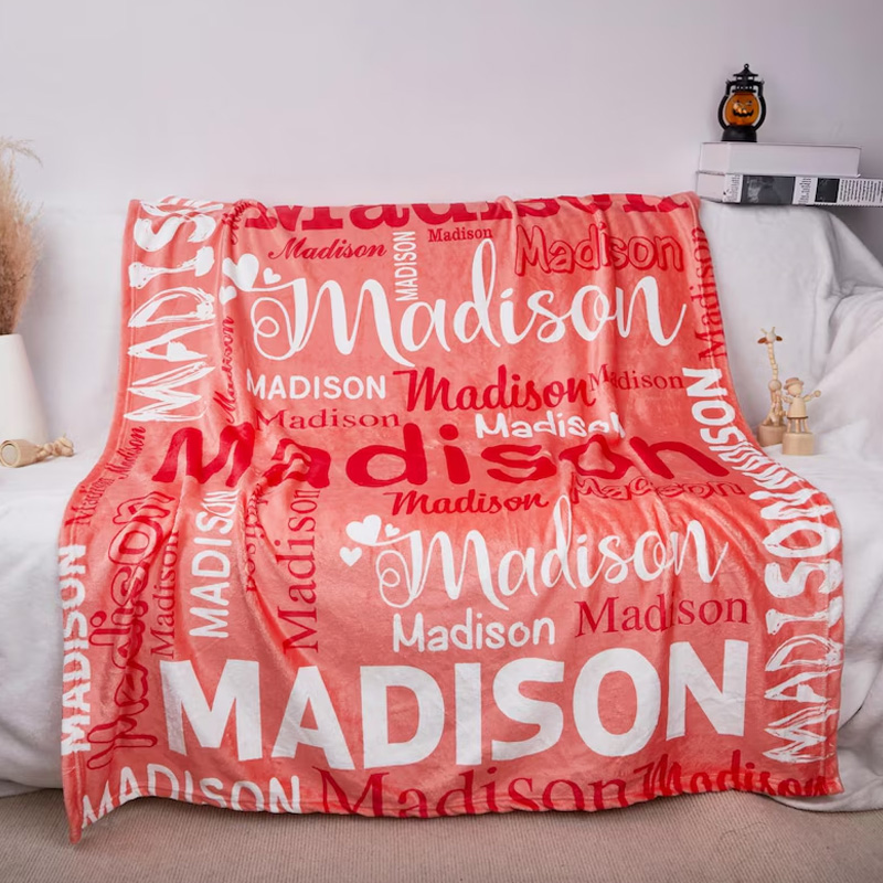 Personalized Pink Name Typography Word Art Custom Kids Room Decor Soft Cozy Blanket Birthday Gift Nursery Accent Blanket