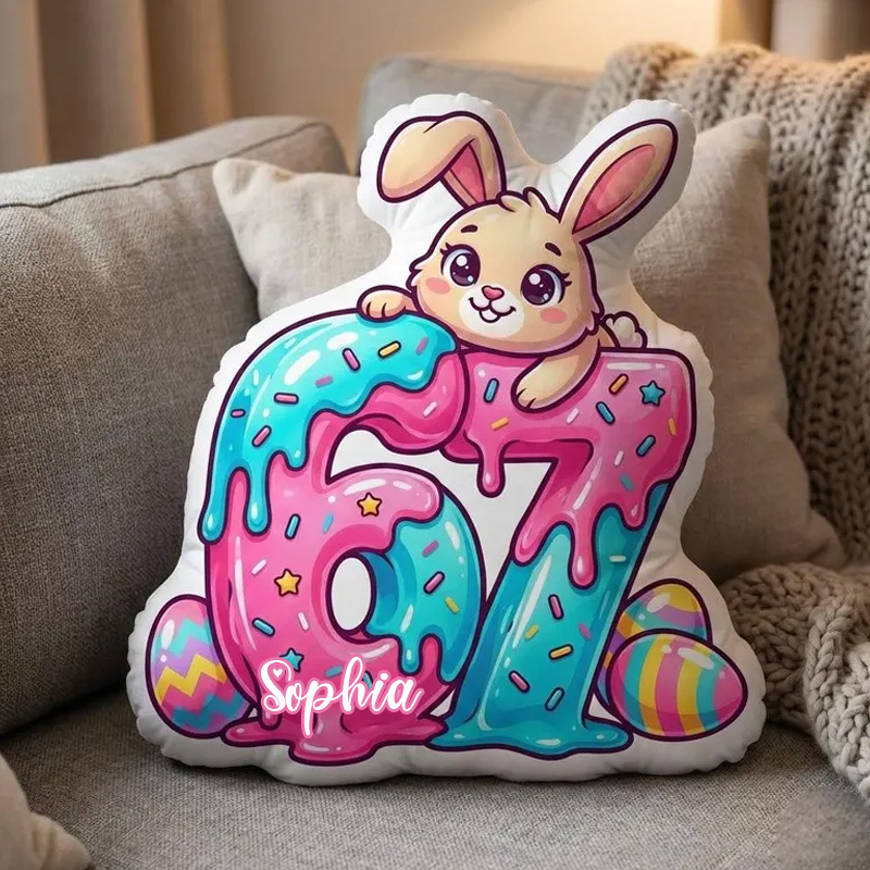 Personalized Colorful Bunny Easter Egg Custom Name Kids Gift Bright Pastel Decor Nursery Bedroom Accent Graphic 3D Print Pillow