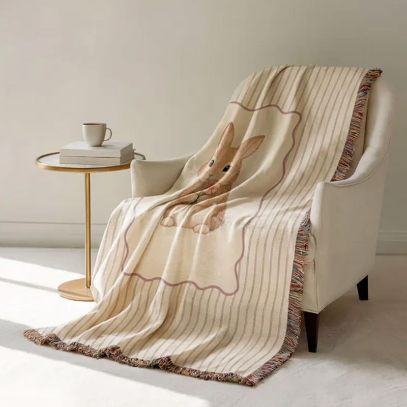 Personalized Baby Bunny Nursery Decor Custom Name Soft Neutral Tone Newborn Gift Cozy Room Accent Cotton Tassel Blanket