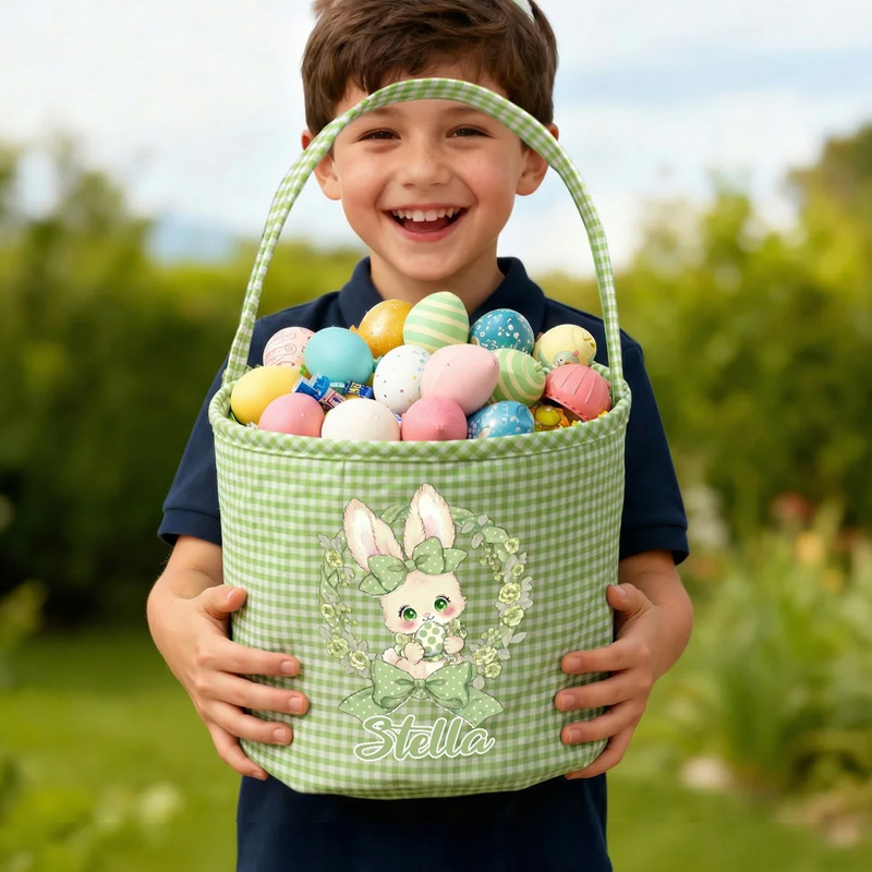 Personalized Multi Color Large Capacity Polka Dot Bow Easter Basket with Name Party Favor Gift for Boys Girls