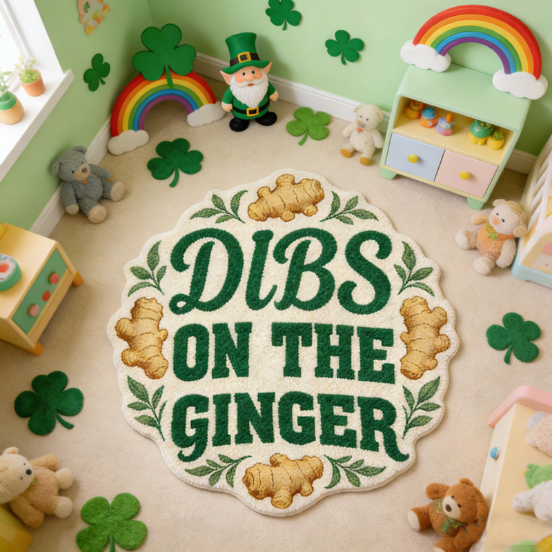Dibs On The Ginger Funny Green Leaf Irish St Patricks Day Custom Name Cozy Playroom Decor Carpet Rug for Family