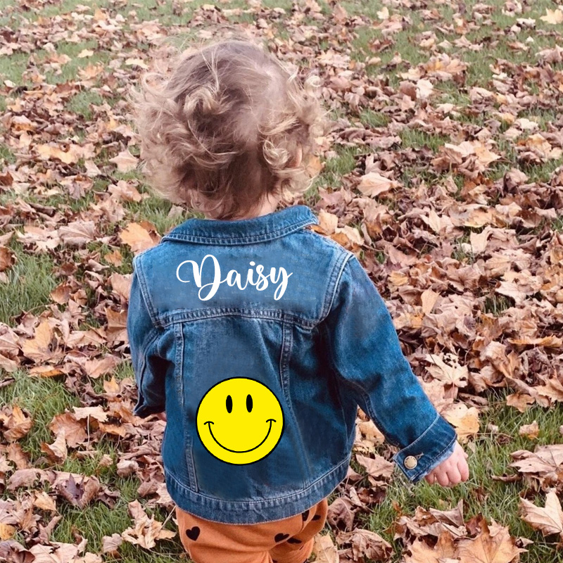 Personalized Dream Horse Floral Horn Custom Name Magical Fantasy Style Cute Toddler Girl Outfit Kid Denim Jacket