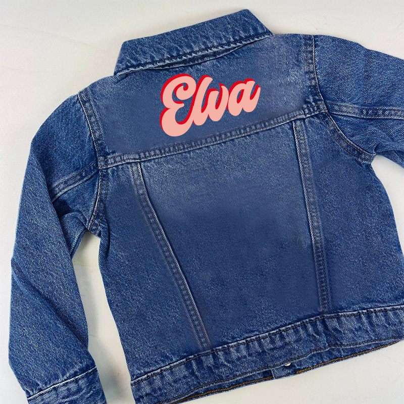 Personalized Bold Name Retro Style Custom Lettering Casual Everyday Outfit Gift Kid Denim Jacket