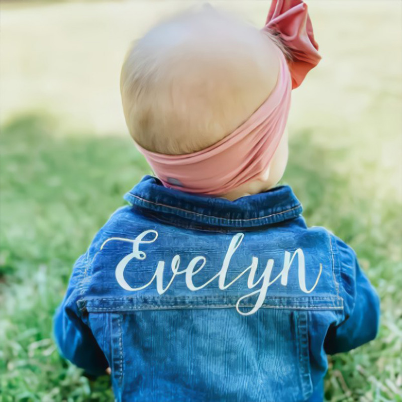 Personalized Elegant Script Name Custom Minimalist Style Classic Chic Outfit Gift Kid Denim Jacket