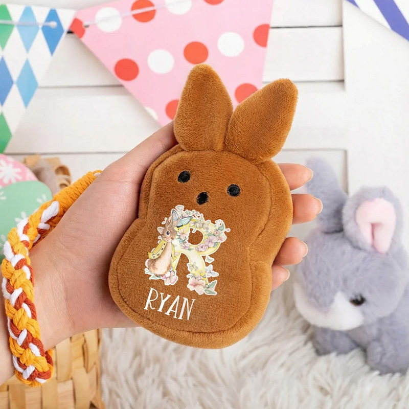Personalized Mini Cute Peter Rabbit Flower Butterfly Initial Plush Wallet Coin Purse with Name Easter Birthday Gift for Kids
